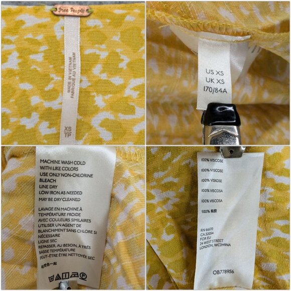 Free People French Quarter Mini Wrap Dress Yellow White Flutter Sleeve Size XS - Picture 6 of 11